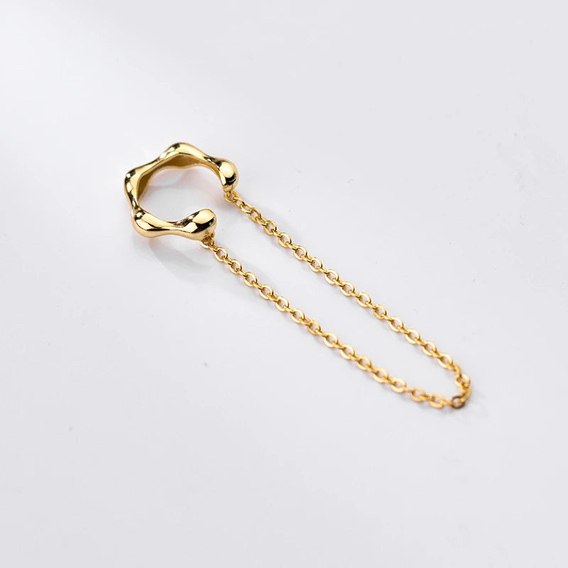 ANYCO Fashion Earrings Gold 925 Sterling Silver Punk Cuban Link Chain Bamboo Tassel Ear Cuffs Simple Bohemian Ear Clip Jewelry