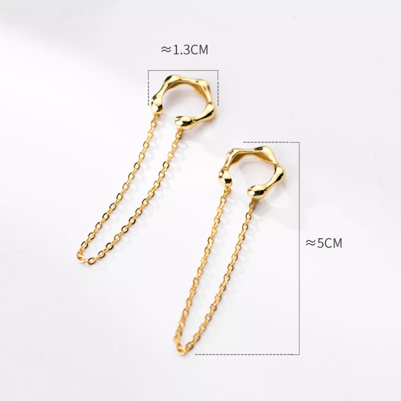 ANYCO Fashion Earrings Gold 925 Sterling Silver Punk Cuban Link Chain Bamboo Tassel Ear Cuffs Simple Bohemian Ear Clip Jewelry