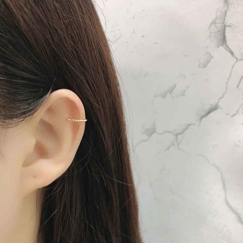 ANYCO Earrings Punk Rock Twist Circle Gold Ear Clip Hoop For Kids Women Wedding Jewelry Gift 1 pc