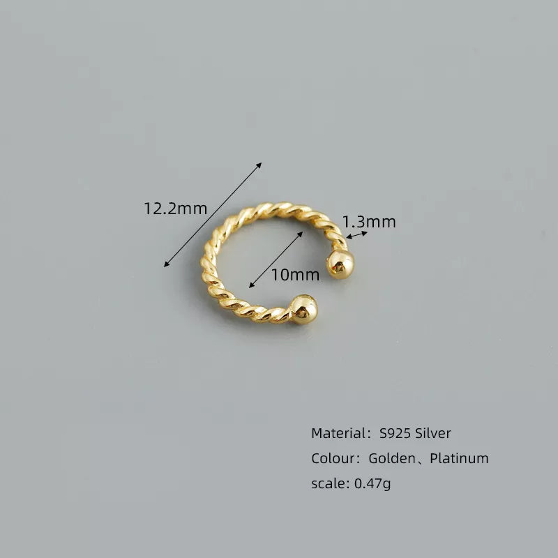 ANYCO Earrings Punk Rock Twist Circle Gold Ear Clip Hoop For Kids Women Wedding Jewelry Gift Pair