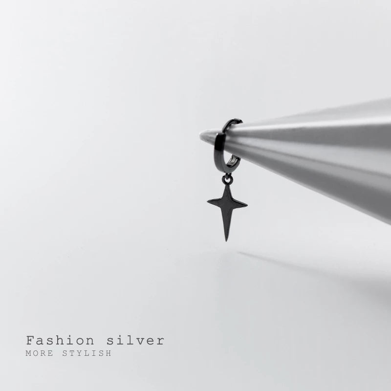 ANYCO Fashion Earrings Black 925 Sterling Silver Rock Men's Hanging Simple Black CCross Women Jewelry Accessories