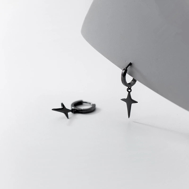 ANYCO Fashion Earrings Black 925 Sterling Silver Rock Men's Hanging Simple Black CCross Women Jewelry Accessories