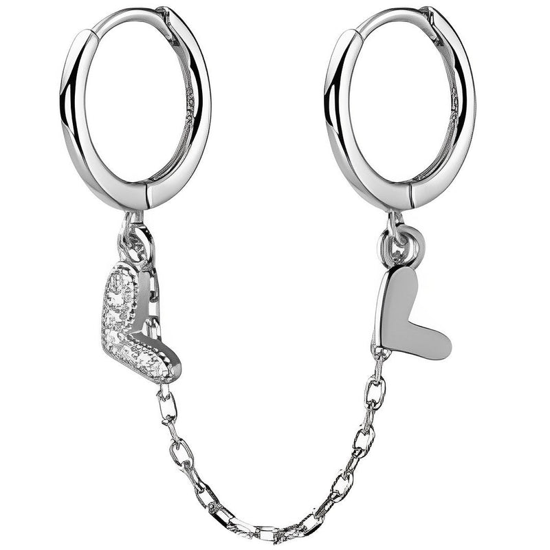 ANYCO Fashion Earrings Silver 925 Sterling Unique Love Heart Chain Charm for Women Bohemian Fine Party Ear Buckle Jewelry