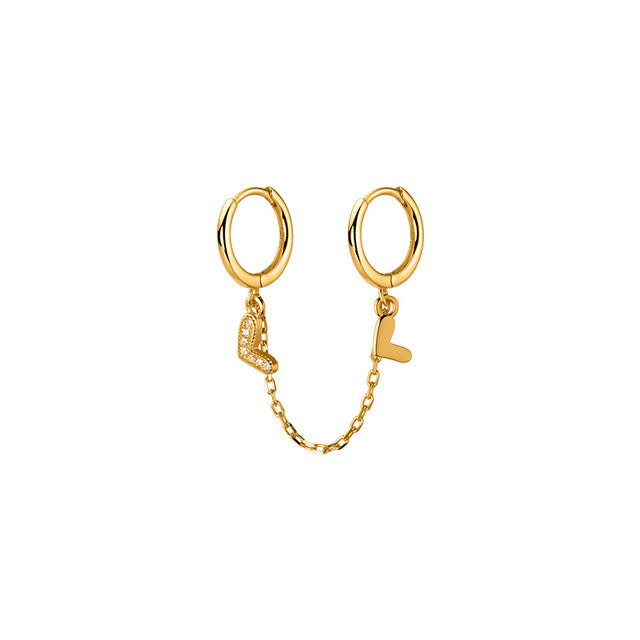 ANYCO Fashion Earrings Gold 925 Sterling Silver Unique Love Heart Chain Charm for Women Bohemian Fine Party Ear Buckle Jewelry