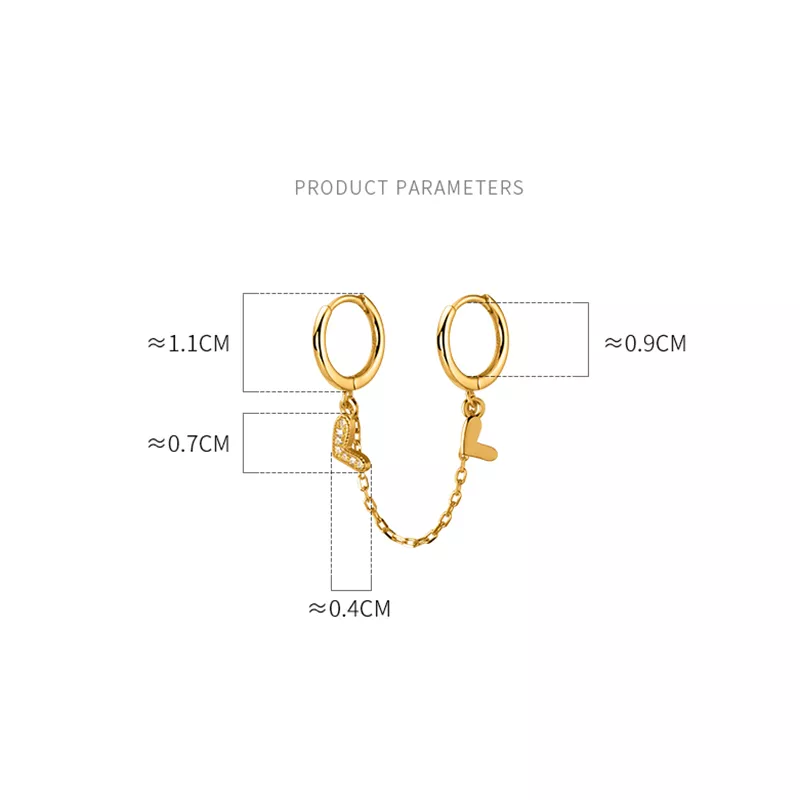 ANYCO Fashion Earrings Silver 925 Sterling Unique Love Heart Chain Charm for Women Bohemian Fine Party Ear Buckle Jewelry