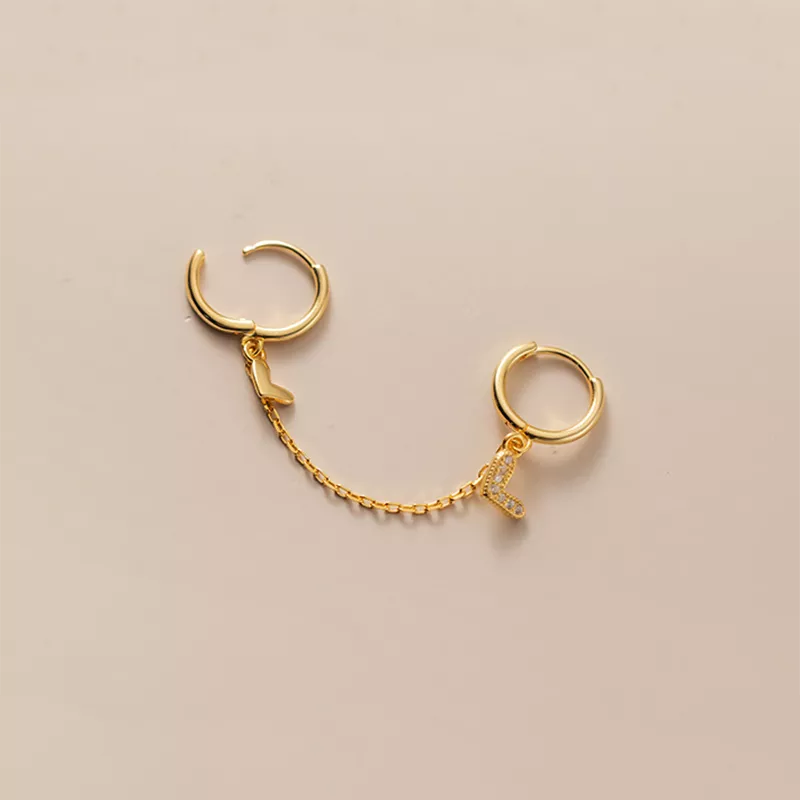 ANYCO Fashion Earrings Gold 925 Sterling Silver Unique Love Heart Chain Charm for Women Bohemian Fine Party Ear Buckle Jewelry