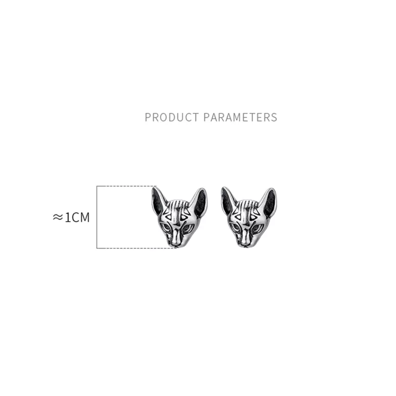 ANYCO 925 Silver Cat Head Stud Earrings – Vintage Punk Gothic Style