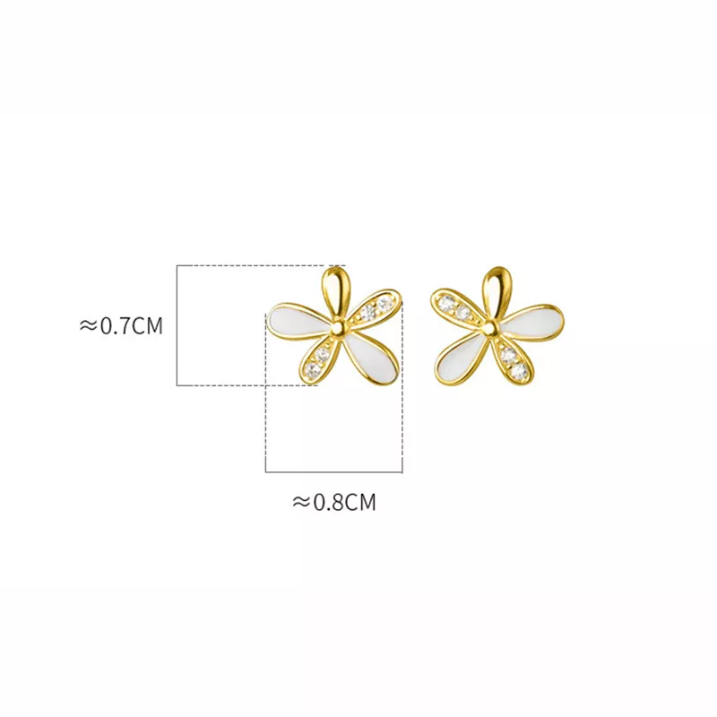ANYCO Fashion Earrings Gold  925 Sterling Silver Romantic White Enamel Cute Gold Flower Stud for Women Jewelry Gift