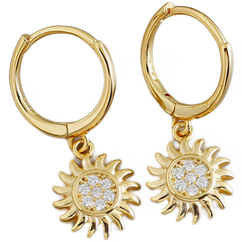 ANYCO  Earrings Gold Plated Rock Punk Round Zircon Sunflower Stud For Women Girl Teen Elegant Perfect Fashion Stylish Accessories Jewelry Gifts