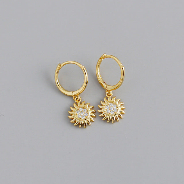 ANYCO  Earrings Gold Plated Rock Punk Round Zircon Sunflower Stud For Women Girl Teen Elegant Perfect Fashion Stylish Accessories Jewelry Gifts