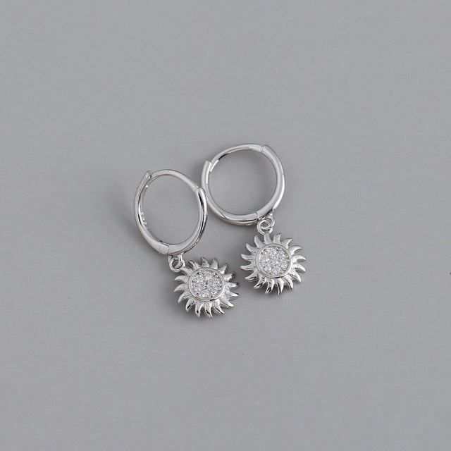 ANYCO Earrings Sterling Silver Rock Punk Round Zircon Sunflower Stud For Women Girl Teen Fashion Stylish Accessories Jewelry Gifts