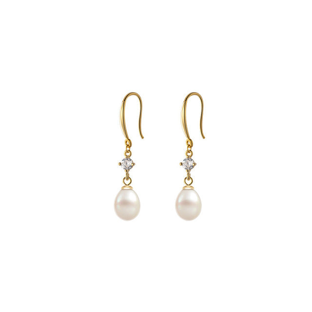 ANYCO Fashion Earrings Gold 925 Sterling Silver Elegant Natural Baroque Pearl Pendant Women Charming  Jewelry