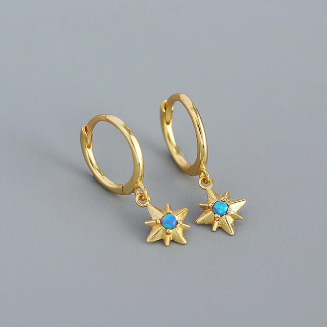 ANYCO Earrings Gold Plated Charms Blue Opal Radiance Star Boho Drop For Women Girl Teen Chic Fashion Stylish Accessories Jewelry Gifts