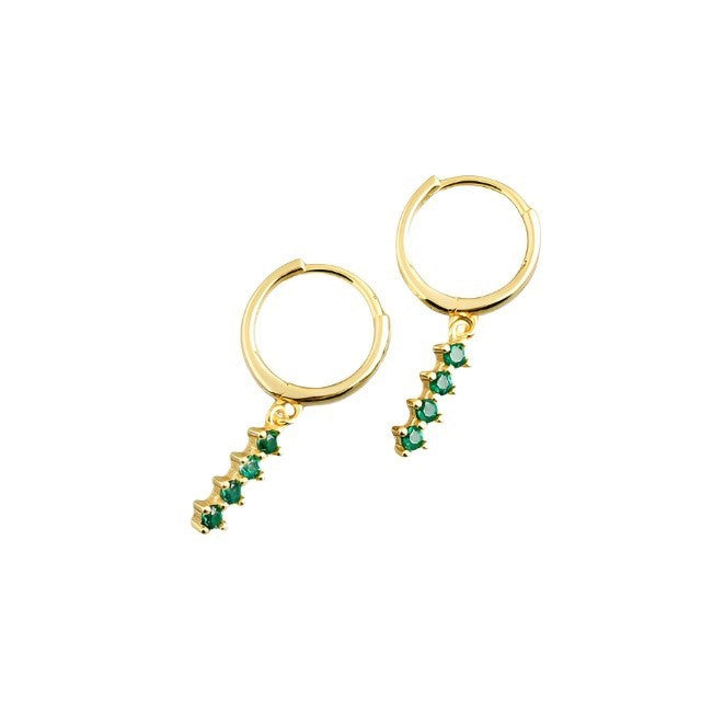 ANYCO Earrings Gold Plated Chic Charm Green Colored Zircon Bar Stud For Women Girl Teen Fine Perfect Fashion Stylish Accessories Jewelry Gifts