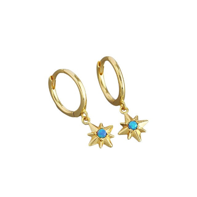 ANYCO Earrings Gold Plated Charms Blue Opal Radiance Star Boho Drop For Women Girl Teen Chic Fashion Stylish Accessories Jewelry Gifts