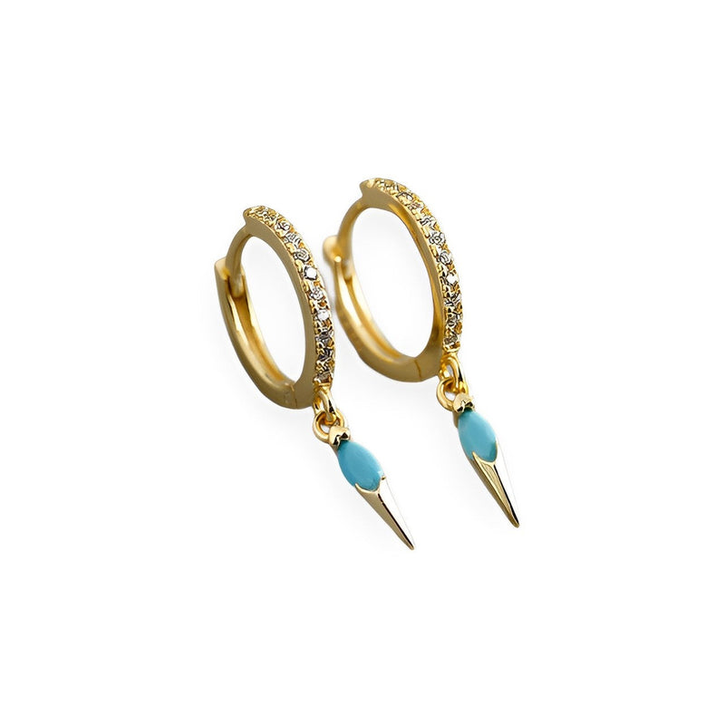 ANYCO Earrings Gold Plated Bohemian Geometric Blue Zircon Hanging Tassel Stud For Women Girl Teen Fine Fashion Stylish Accessories Jewelry Gifts