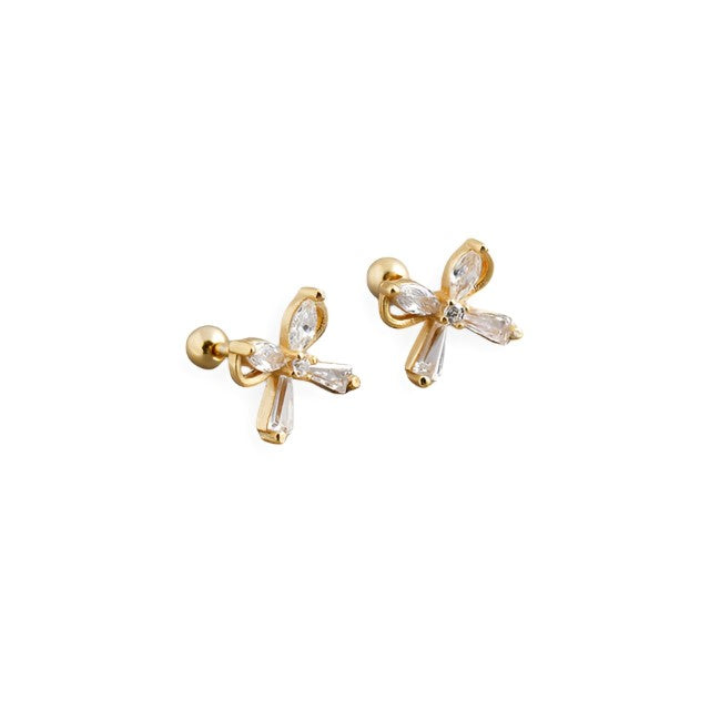 ANYCO Earrings Gold Plated European Romantic Bow Zirconia Spiral Bead Stud For Women Teen Fashion Stylish Accessories Jewelry Gifts