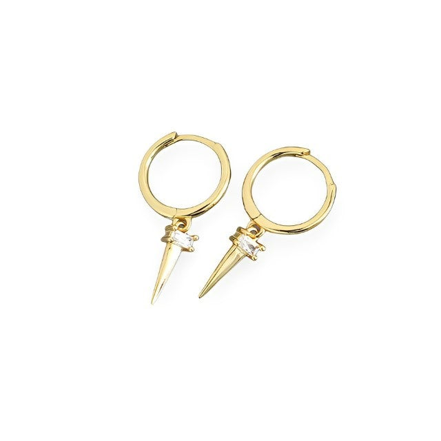 ANYCO Earrings Gold Plated Pave Square White Zircon Long Spike Rivet Hanging Stud For Women Girl Teen Fashion Stylish Accessories Jewelry Gifts