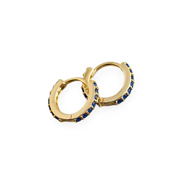 ANYCO Earrings Gold Plated Blue Punk Pave CZ Simple Round 8.8MM Ear Buckle For Women Girl Teen Chic Fashion Stylish Accessories Jewelry Gifts