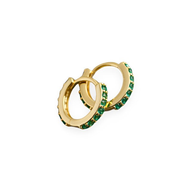 ANYCO Earrings Gold Plated Green Punk Pave CZ Simple Round 8.8MM Ear Buckle For Women Girl Teen Chic Fashion Stylish Accessories Jewelry Gifts