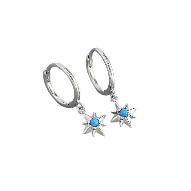 ANYCO Earrings Sterling Silver Charms Blue Opal Radiance Star Boho Drop For Women Girl Teen Chic Fashion Stylish Accessories Jewelry Gifts