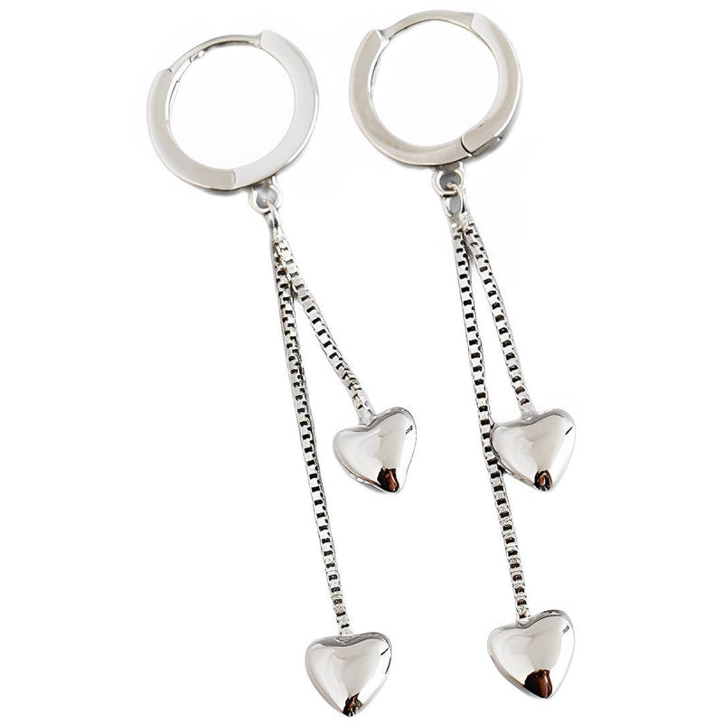 ANYCO Earrings Sterling Silver Double Bohemian Romantic Tassel Love Heart Drop For Women Girl Perfect Fashion Stylish Accessories Jewelry Gifts