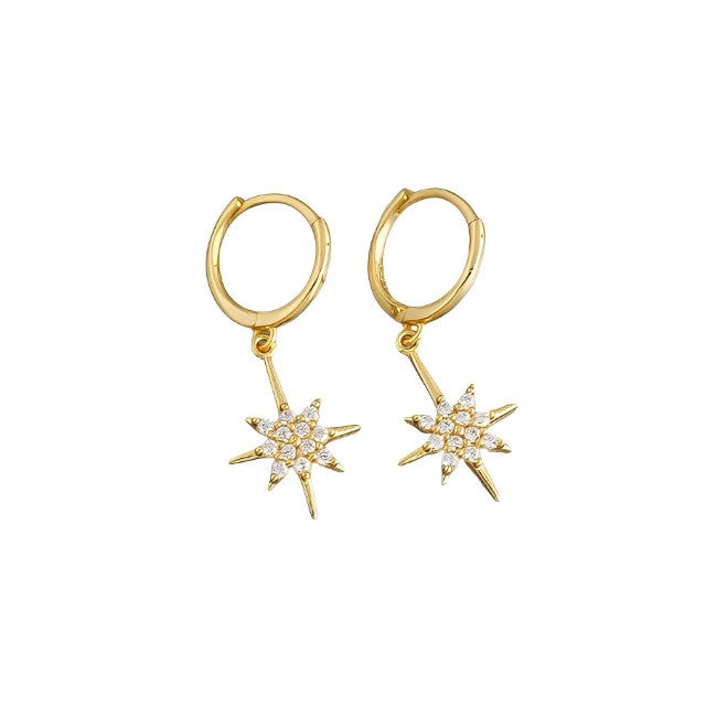 ANYCO Earrings Gold Plated Luxury Crystal Zircon Shining Light Star Stud For Women Girl Teen Chic Fashion Stylish Accessories Jewelry Gifts