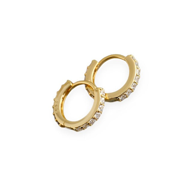 ANYCO Earrings Gold Plated White Punk Pave CZ Simple Round 8.8MM Ear Buckle For Women Girl Teen Chic Fashion Stylish Accessories Jewelry Gifts