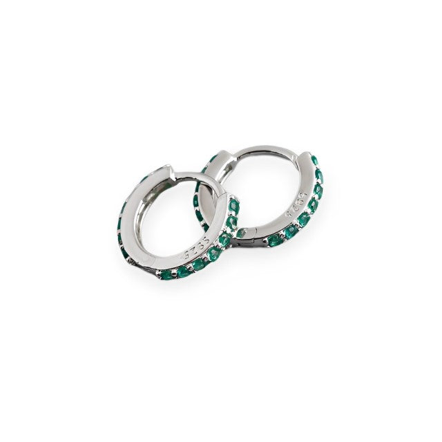 ANYCO Earrings Sterling Silver Green Punk Pave CZ Simple Round 8.8MM Ear Buckle For Women Girl Teen Chic Fashion Stylish Accessories Jewelry Gifts