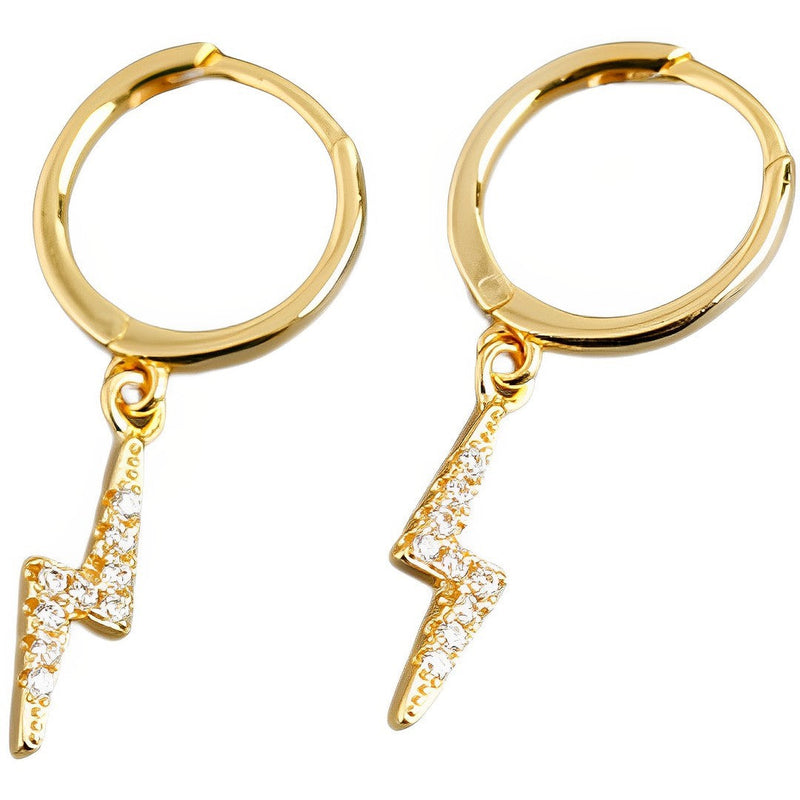 ANYCO Earrings Buckle Punk Lightning Pierce White Zircon Charms Goth Hoop For Women Party Jewelry Gold