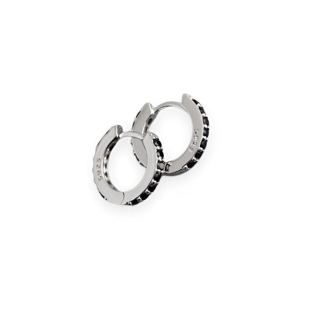 ANYCO Earrings Sterling Silver Black Punk Pave CZ Simple Round 8.8MM Ear Buckle For Women Girl Teen Chic Fashion Stylish Accessories Jewelry Gifts