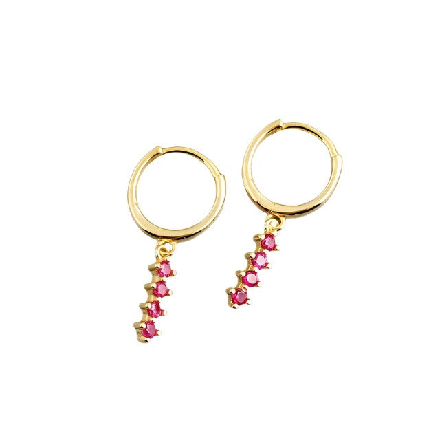 ANYCO Earrings Chic Charm Pink Colored Zircon Bar Stud For Women Girl Teen Fine Perfect Fashion Stylish Accessories Jewelry Gifts  Gold-Plated