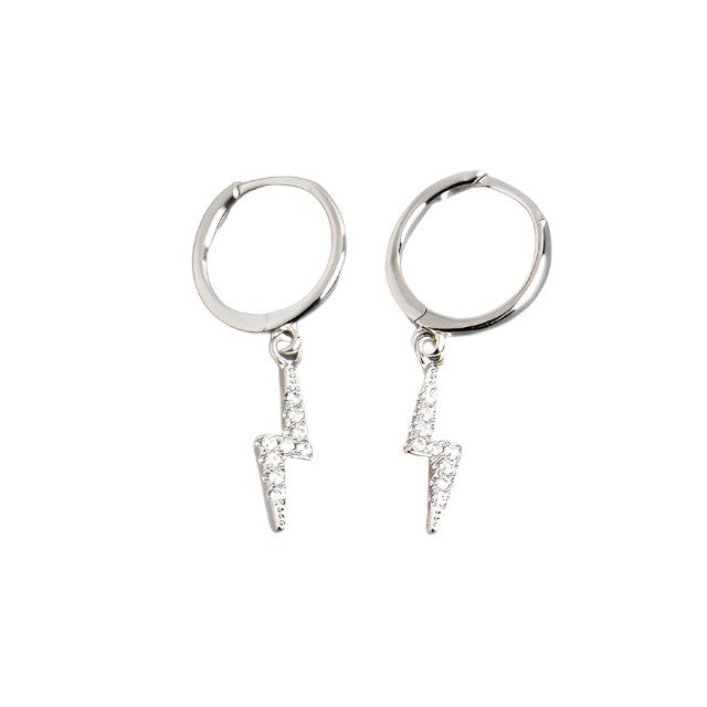 ANYCO Earrings Buckle Punk Lightning Piercing White Zircon Charms Goth Hoop For Women Party Jewelry Silver