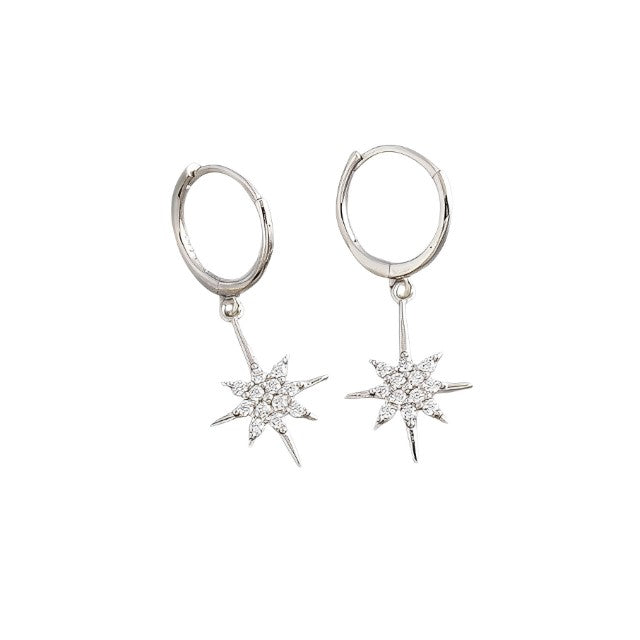 ANYCO Earrings Sterling Silver Luxury Crystal Zircon Shining Light Star Stud For Women Girl Teen Chic Fashion Stylish Accessories Jewelry Gifts