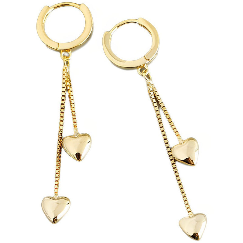 ANYCO Earrings Gold Plated Double Bohemian Romantic Tassel Love Heart Drop For Women Girl Perfect Fashion Stylish Accessories Jewelry Gifts