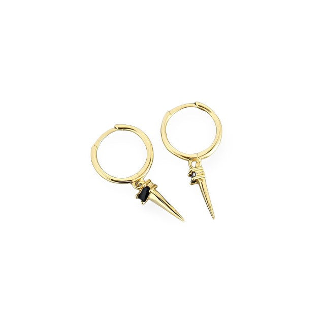 ANYCO Earrings Gold Plated Pave Square Black Zircon Long Spike Rivet Hanging Stud For Women Girl Teen Fashion Stylish Accessories Jewelry Gifts