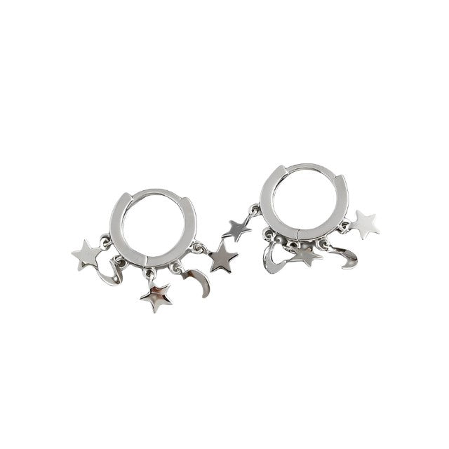 ANYCO Earrings Sterling Silver Creative Bohemian Star Moon Tassel Stud  For Women Girl Fashion Stylish Rock Punk Accessories Jewelry Gifts