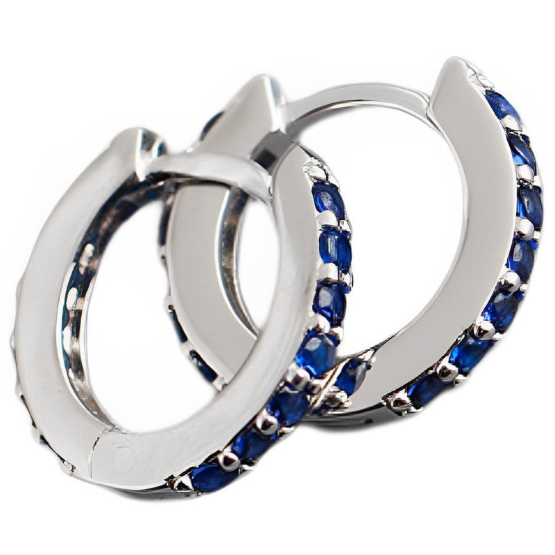 ANYCO Earrings Sterling Silver Blue Punk Pave CZ Simple Round 8.8MM Ear Buckle For Women Girl Teen Chic Fashion Stylish Accessories Jewelry Gifts