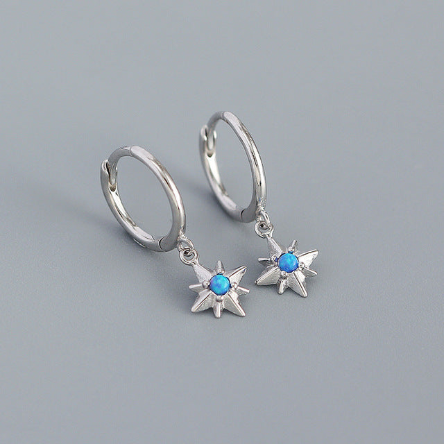 ANYCO Earrings Sterling Silver Charms Blue Opal Radiance Star Boho Drop For Women Girl Teen Chic Fashion Stylish Accessories Jewelry Gifts