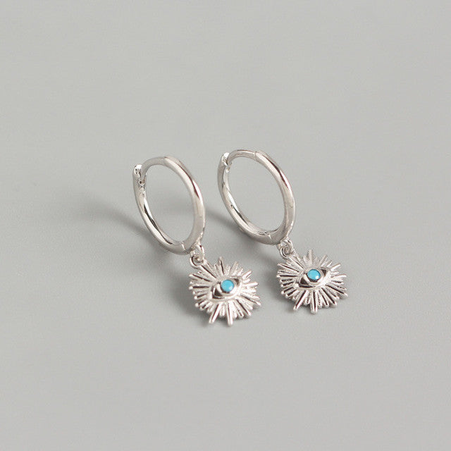 ANYCO Earrings Sterling Silver Geometric Blue Zircon Cute Eye Stud For Women Girl Teen Perfect Elegant Fashion Stylish Accessories Jewelry Gifts