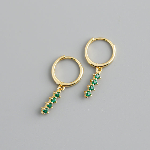 ANYCO Earrings Gold Plated Chic Charm Green Colored Zircon Bar Stud For Women Girl Teen Fine Perfect Fashion Stylish Accessories Jewelry Gifts