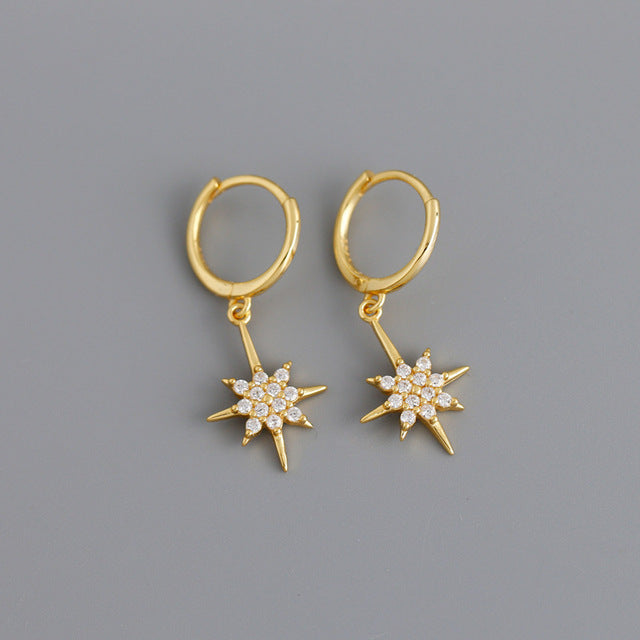 ANYCO Earrings Gold Plated Luxury Crystal Zircon Shining Light Star Stud For Women Girl Teen Chic Fashion Stylish Accessories Jewelry Gifts