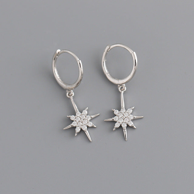 ANYCO Earrings Sterling Silver Luxury Crystal Zircon Shining Light Star Stud For Women Girl Teen Chic Fashion Stylish Accessories Jewelry Gifts