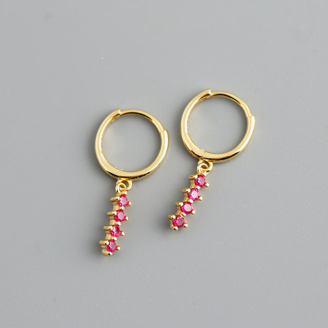 ANYCO Earrings Chic Charm Pink Colored Zircon Bar Stud For Women Girl Teen Fine Perfect Fashion Stylish Accessories Jewelry Gifts  Gold-Plated