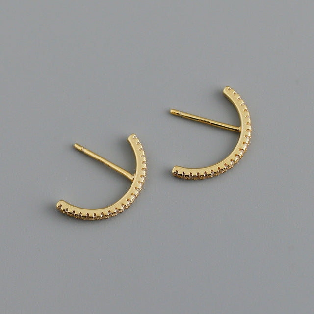 ANYCO Earrings Gold Plated Chic Line Zircon Curved Stud For Women Girl Teen Fashion Stylish Accessories Jewelry Gifts