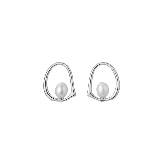 ANYCO 925 Silver Baroque Pearl Stud Earrings – Hollow Design for Women