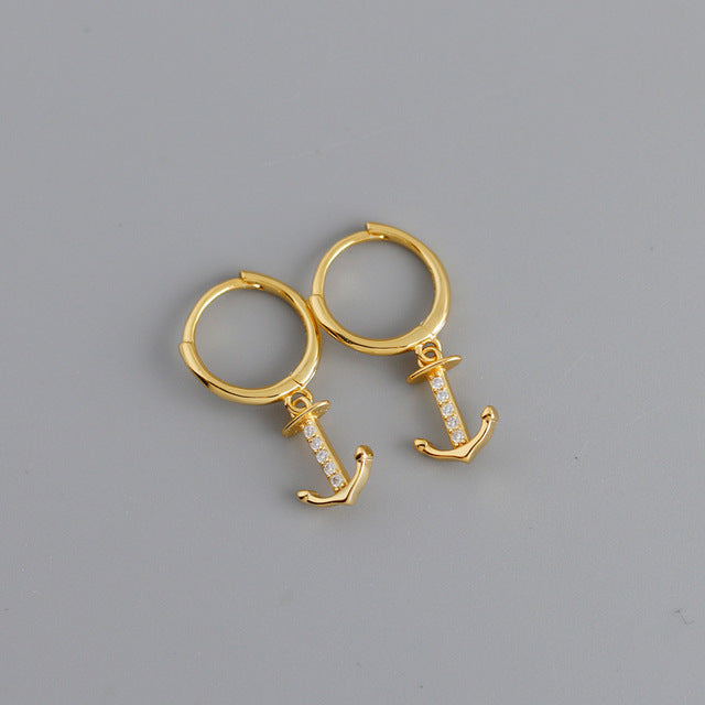ANYCO Earrings Gold Plated Minimalist Punk Anchor Ear For Women Girl Teen Chic Fashion Stylish Accessories Jewelry Gifts