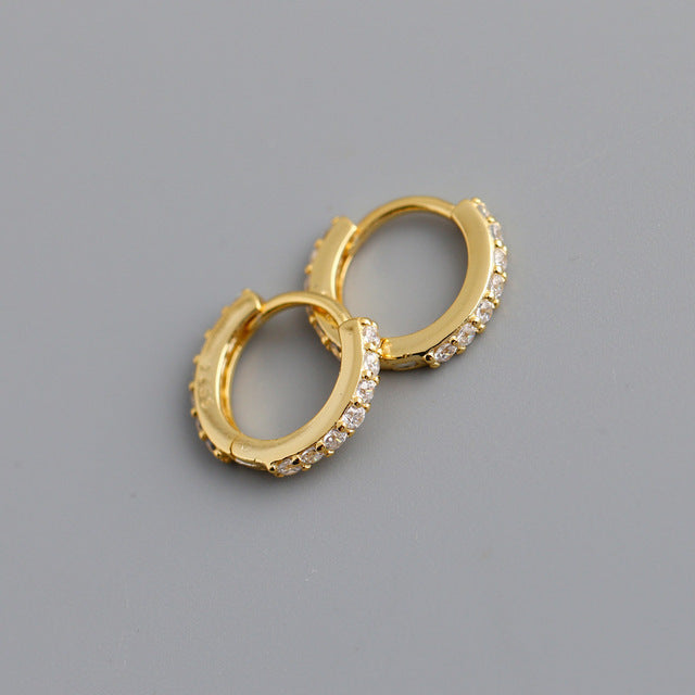 ANYCO Earrings Gold Plated White Punk Pave CZ Simple Round 8.8MM Ear Buckle For Women Girl Teen Chic Fashion Stylish Accessories Jewelry Gifts