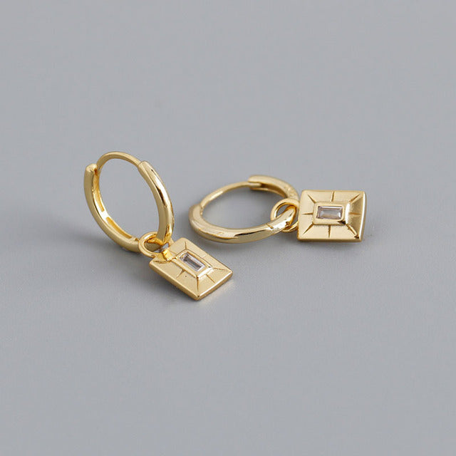ANYCO Earrings Gold Plated Luxury Square French Eye Gold Charm Pendant Drop For Women Teen Fashion Stylish Accessories Jewelry Gifts
