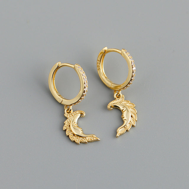 ANYCO Earrings Gold Plated Cute Moon Face Gothic Pendant Stud For Women Girl Teen Fine Perfect Fashion Stylish Accessories Jewelry Gifts